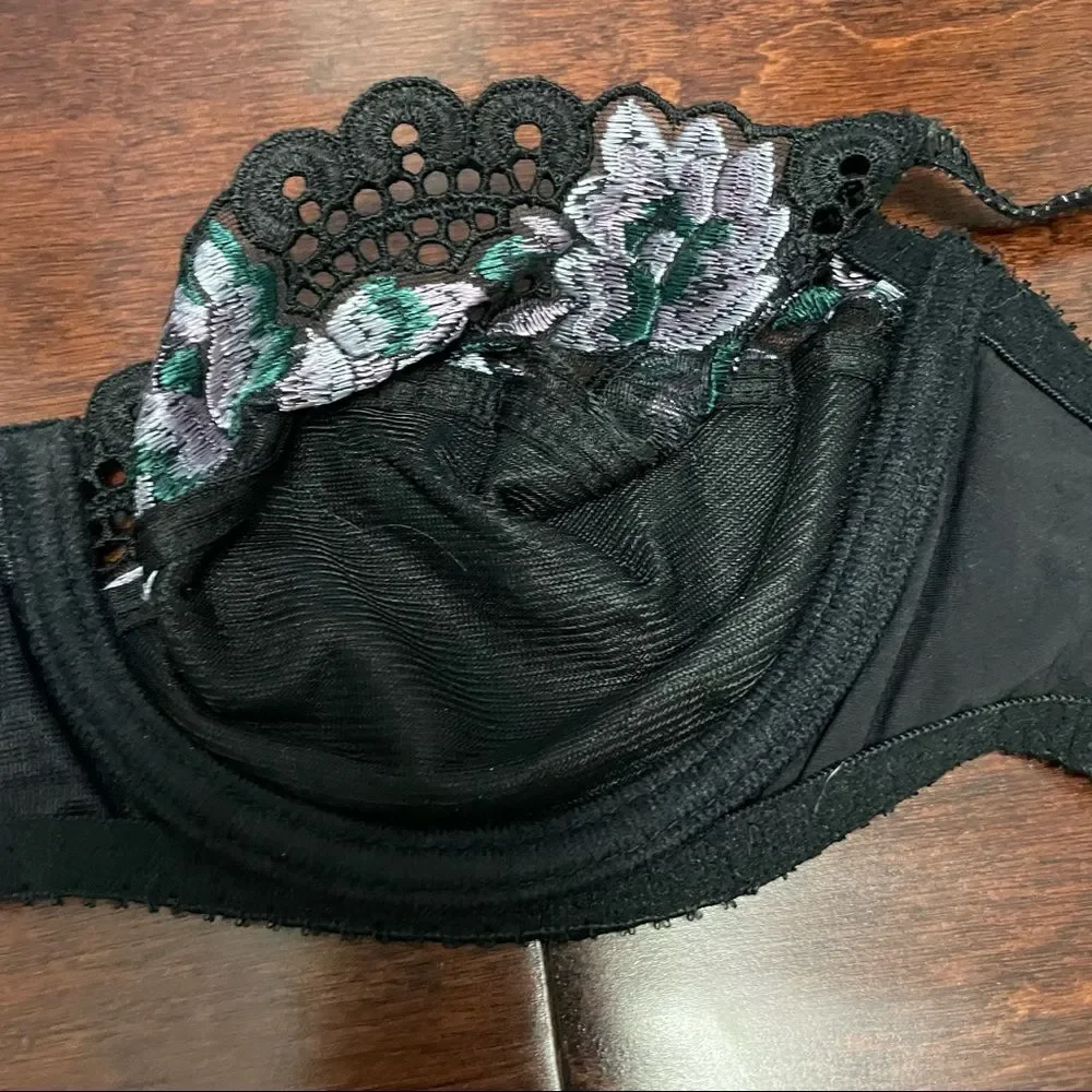 Gossard Black Lace Embroidered Floral Bra Size 34B